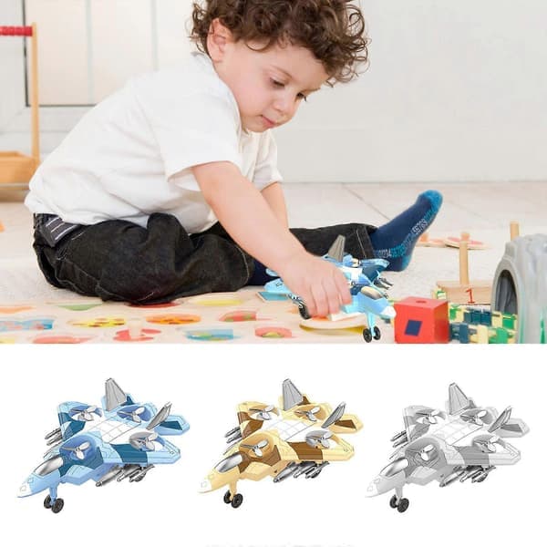 Leksaksflygplan för barn i åldern 2-6 år, intelligenta barn, småbarn, pull-back flygplan, söt realistisk stridsflygplan, blå blå