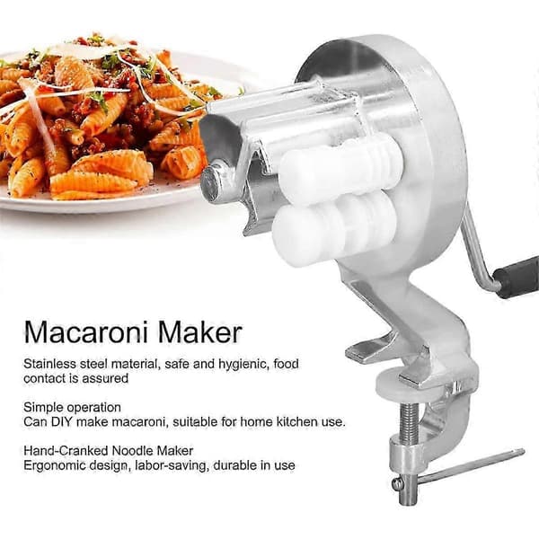 Manual Macaroni Machine, Cavatelli Machine for Authentic Italian Pasta, Portable Hand-Cranked Noodle Press Silver
