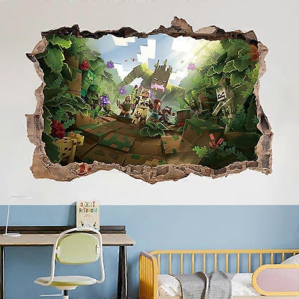 3 pcs Minecraft Wall Decals 3D Smash Wall Decal Removable Wall Minecraft Decal Decals TV Background Window Decoration Removable Decal Vinyl Sticker D