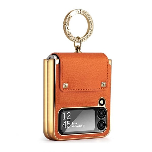 Galaxy Z Flip 4 Skal Ringhållare Läder - Orange