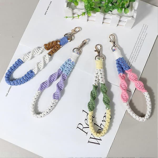 6 Pcs Boho Macrame Mobile Phone Wrist Strap, Mobile Phone Lanyard with Fixing Tab, Keychain Wrist Strap, Anti-Loss Mobile Chain