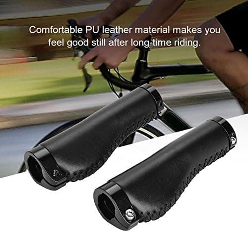 Leather Handle Locking PU Handlebar Grips Handle End Holding Locking Grips for Mountain Bike (Black)