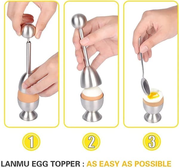 Enkelt æggeåbner sæt i rustfrit stål til omelet (5 dele) inklusive 2 kopper 2 skeer 1 hattekutter og skræller.