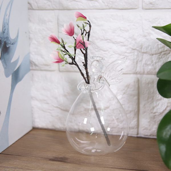 Vinkelhandgjord transparent glasvas blomkruka dekor hushållskontor