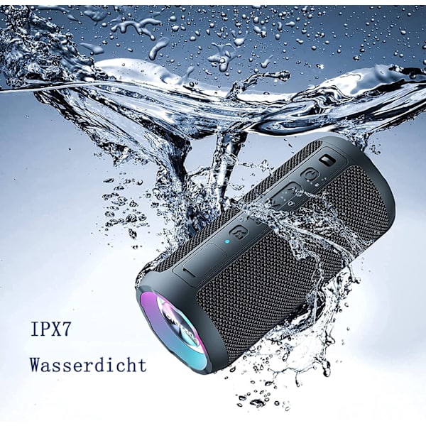 Bluetooth-högtalare med ljus, bärbar Bluetooth-låda med IPX7-vattenskydd, dubbla baselement, handsfree-funktion, trådlös Bluetooth-högtalare