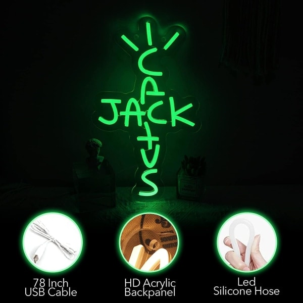 IC Cactus Jack Neonljusskylt Gröna Ord Neonljusskylt Väggkonst Neonljus För Rap Pratar West Coast Light Up Hängskylt för Sovrum Hem Bar Pub Fest