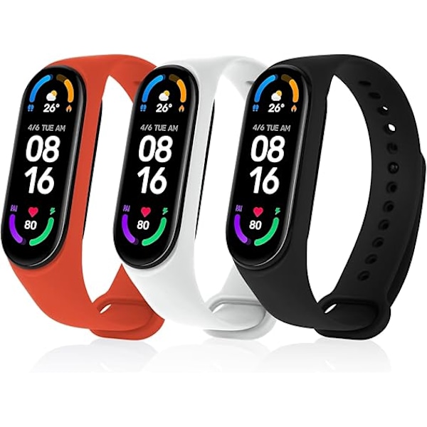 Rem för Xiaomi Mi Band 4/Mi Band 3, 3 st justerbart silikon sportarmband svart+vit+röd