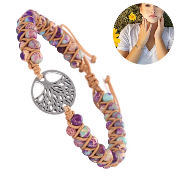 7 Chakra Healing Crystal Armband Kvinnor Naturliga Ädelstenar Yoga Reiki Chakras Stenpärlor Ångest Livets Träd Lyckoberlock Flätat armband