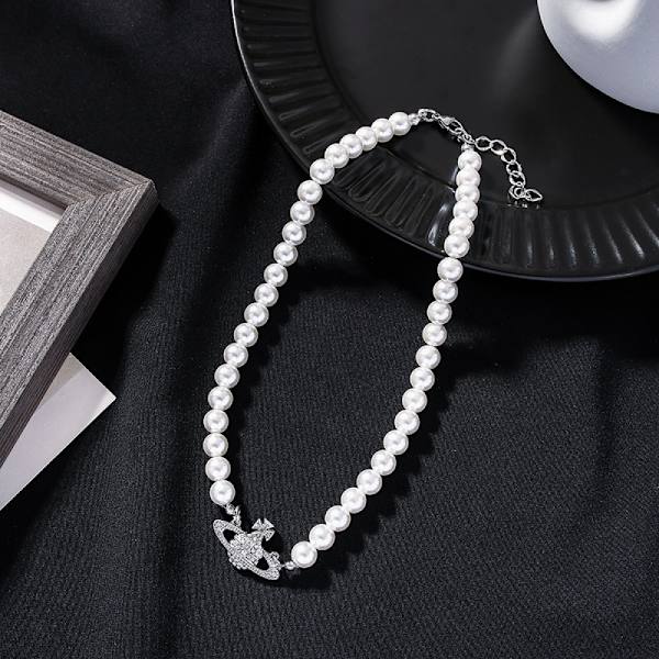 Senteria Planet Pearl Halsband Planet Pearl Örhängen Set Pearl Saturn Crystal Rhinestone Halsband, Bästa Vän Flickvän Födelsedag Jubileum