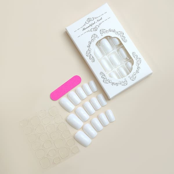 24pcs Solid Color Removable White Rectangular Nail Stickers