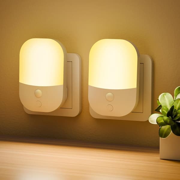 2-paknings plug-in nattlys med skumringssensor, PÅ/AV/AUTO-moduser, 3000K varmhvit LED [Energiklasse A]