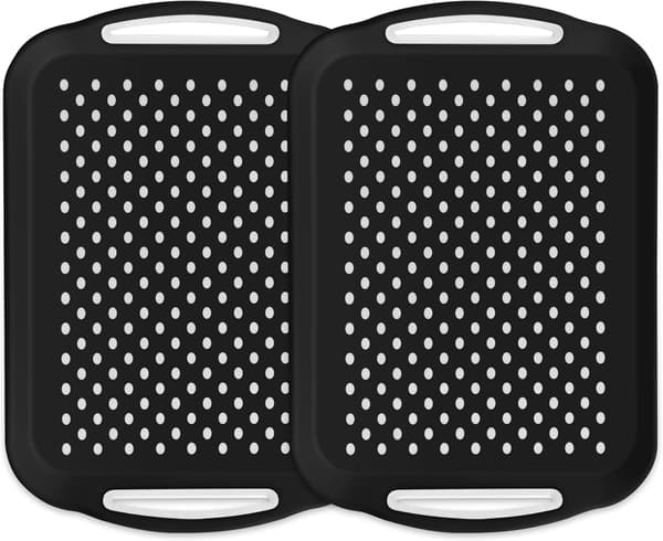 Matbrickor, serveringsbrickor set, 2-pack svarta matbrickor - halkfria, silikonprickar, serveringsbrickor för mat, dryck, frukt, dessert
