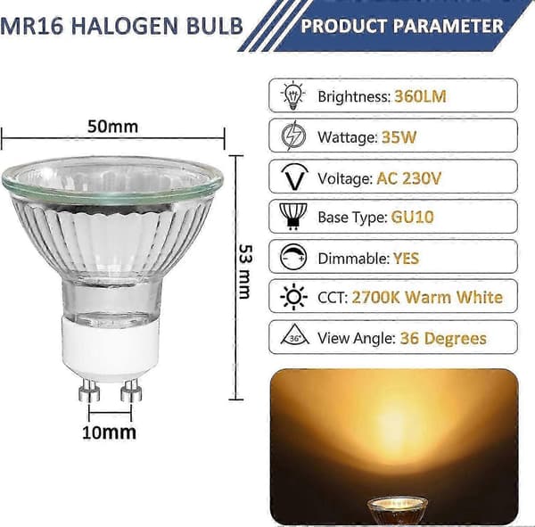 8st Gu10 35w Halogen Reflektorlampor, Dimbar Spotlight, Varmvit 2700k
