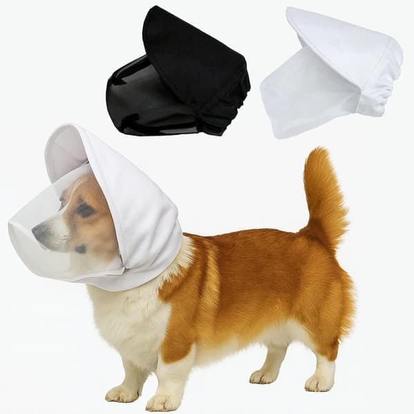 Hundehætte med åndbart net, rævehale ansigtsbeskyttelse, justerbart spændedesign, (hvid, M) M