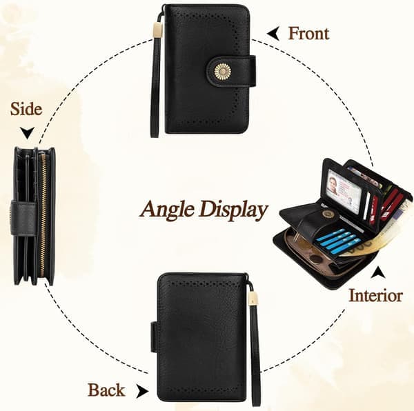 Women's Leather Wallets, Medium RFID Blocking Bifold Compact Ladies Wallet with Pocket, Girls Multi-Compartment Wallet