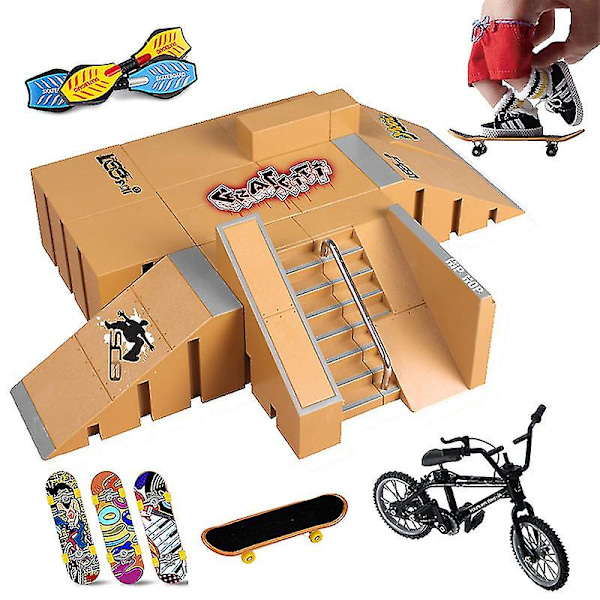 Tech Finger Skateboard Kit Finger Bike Bmx Mini Tvåhjulig Scooterbräda Skate Fingers Sport Träning Rekvisita Ramp Skate Park Leksaker Pop [DB] 112-CD