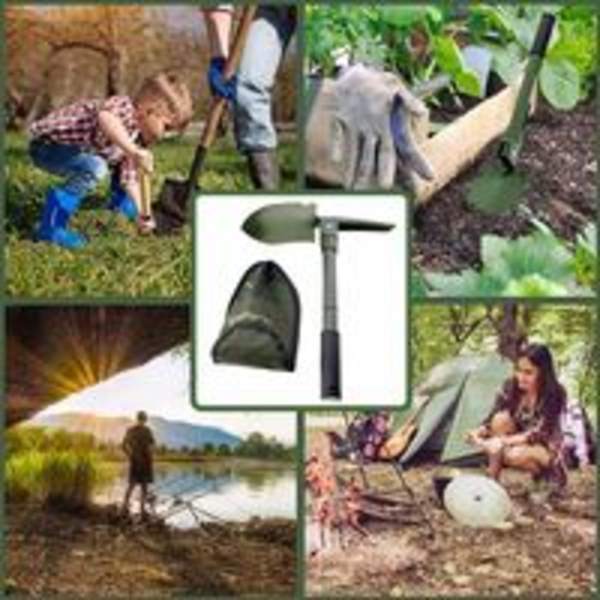 Camping spade, hopfällbar spade, Mini bärbar militär överlevnadsspade med hacka/hacka/såg/öppnare/kompass, multifunktionellt verktyg för camping,
