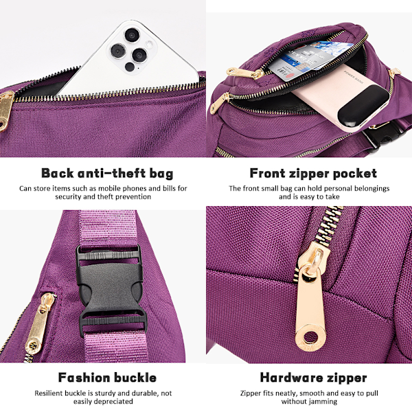 Män Kvinnor Dragkedja Tryckt Bröstväska Bum Bag Midjeväska purple purple