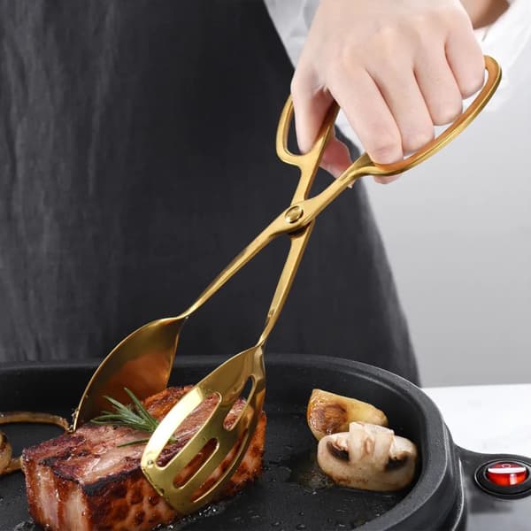 2 pakker guldbuffettænger til køkkenmadlavning, salattænger i rustfrit stål til servering til bryllupsfestcatering (guld)
