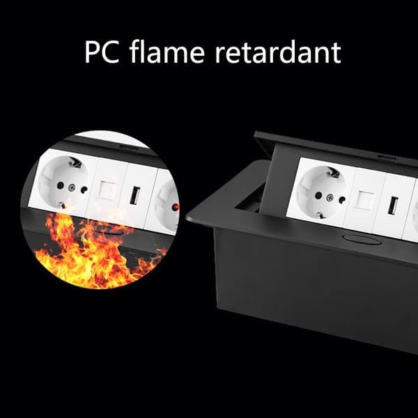 EU Hidden Socket in Countertop Desk Retractable Socket Table Socket Slow Pop Up with USB Charging Wall Socket Black Black