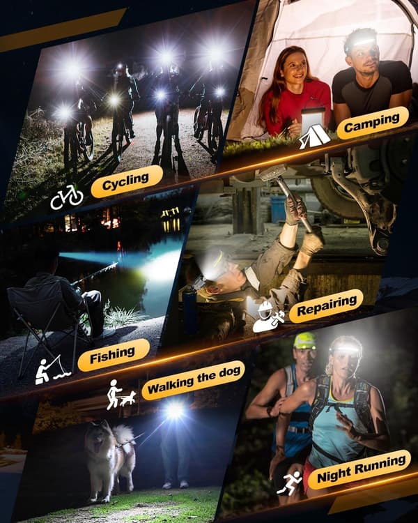 Rechargeable Headlamp with Detachable Flashlight, Motion Sensor, Waterproof Magnetic Lamp for Hiking, Running, Black