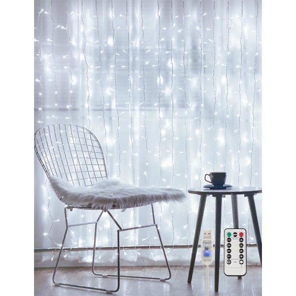 Gardiner med lampor för sovrum, 200 LED-lampor, hängande sträng, utomhus, vattentät White USB-200 LED White USB-200 LED