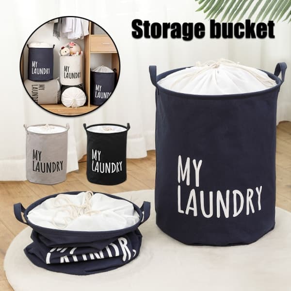 Foldable Laundry Basket with Drawstring Large Capacity Waterproof Clothes Storage Basket for Home Bathroom Bedroom Black 35*45CM Black