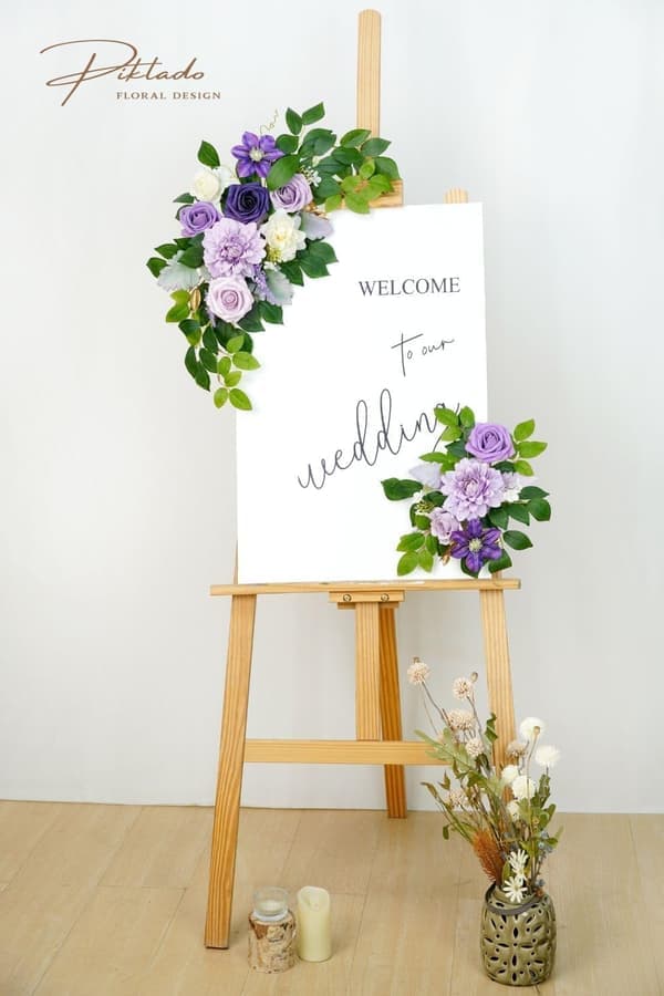 Bryllupsdekor 2-pakning Velkomstskilt Blomsterbakgrunn Seremonigirlander