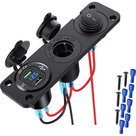 Billaderbryterpanel, 12V-24 Doble QC3.0 USB-porter + PD-port + vippebryter (B)