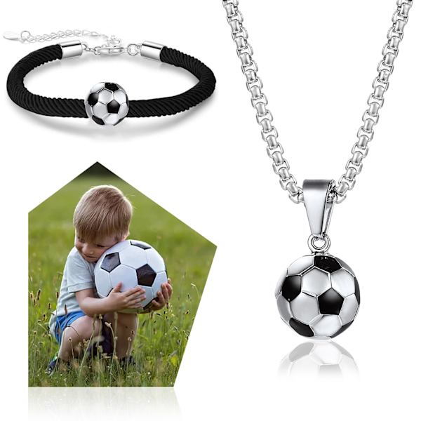 QttvbTna Fotboll Halsband i Rostfritt Stål och Fotbollsarmband, Fotbollshänge Halsband Silver och Fashion Fotboll Drip Armband för Fotboll