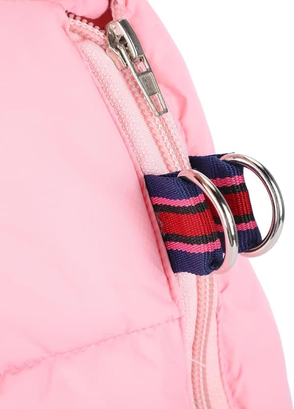 Dog Winter Clothes Windproof & Warm | Back Zipper Design & D-ring | Reflective Stitching for Night Visibility | Pink Pet Jacket for Small Dogs