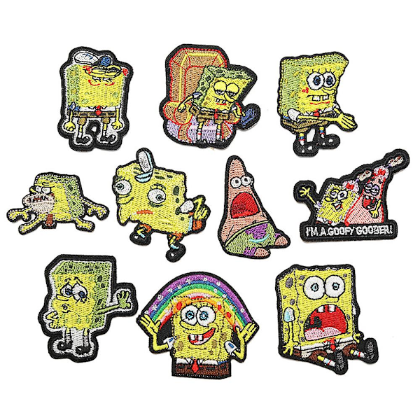 15 st Spongebob Squarepants-tema Broderade Strykjärnspåsar, DIY Sy Applikationslapp, Sy På/Strykjärnspås för Jeans, Byxor, Kläder, Jacka,