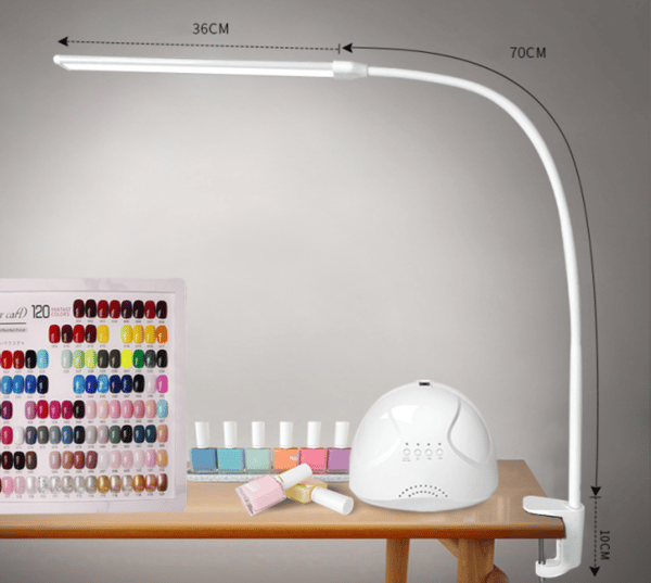 Hvit 360° fleksibel LED-bordlampe med klemme, USB-leselys