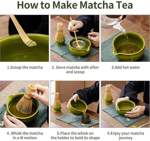 Matcha presentkit - 7 delar - Matcha startkit - Matcha vispar - Keramik - Bambu - Komplett Matcha set förpackning