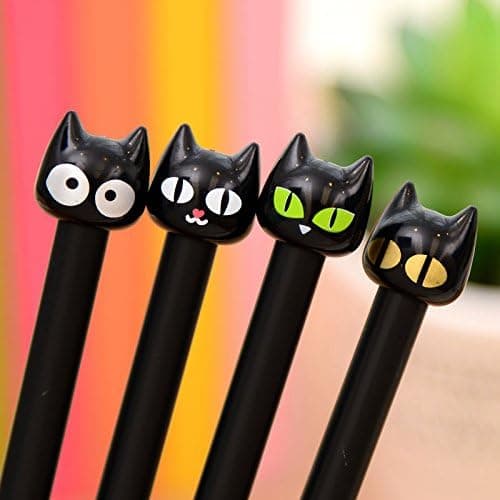 4X søde Kawaii sorte kattegelpenne skrivematerialer skoleartikler 0,5 mm