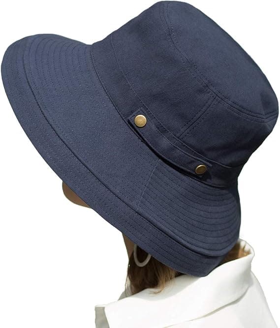Solhatte i bomuld med bred skygge til kvinder, foldbar strandhat, sommerfiskerhat til rejser Navy
