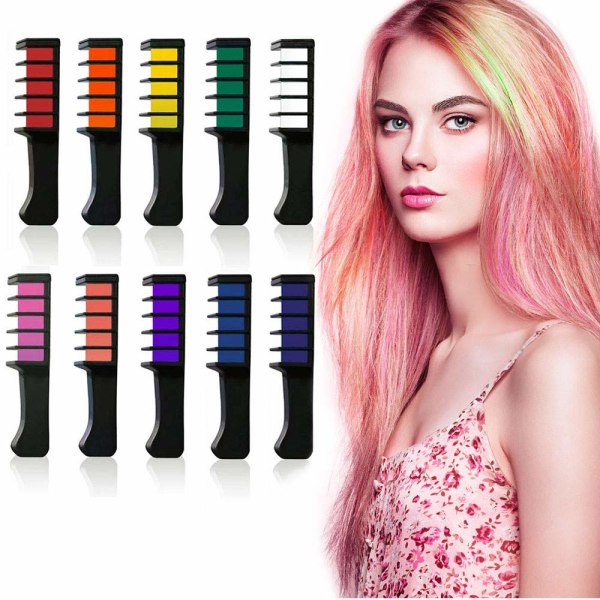Hair Chalk Comb 10 färger, Hårfärg Chalk Comb, Barnhårfärgning, Tillfällig hårkrita Omedelbar engångshårkritkam, tvättbar och giftfri