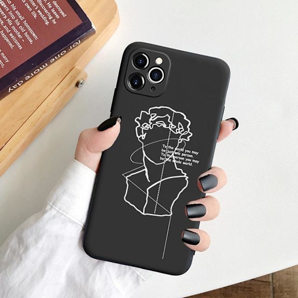 iPhone 13 Pro Max Mini illustrerade målade silikon skal svart vit Black one size Black 13 Max-Head of planets