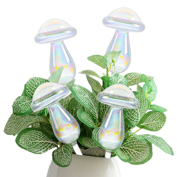 4 st växter Vattenglober, Glas Iridescent Självbevattning Planter Insert, Regnbåge Gradient Färg Klar Svamp & Globe Vattning Enhet