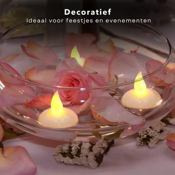 Luxury LED Floating Candles 12-pack Waterproof Electric Tealights with Batteries & E-book