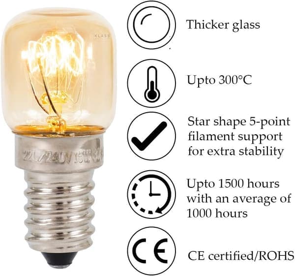 3-pack light bulbs for ovens and refrigerators, small E14 15W <300°C dimmable dwarf bulbs for ovens, Himalayan salt