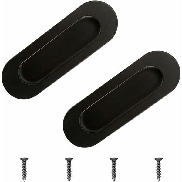 Møbelgreb, 2 stk., sort rustfrit stål, ovalt, forsænket, til skydedøre, skuffer og skabe.