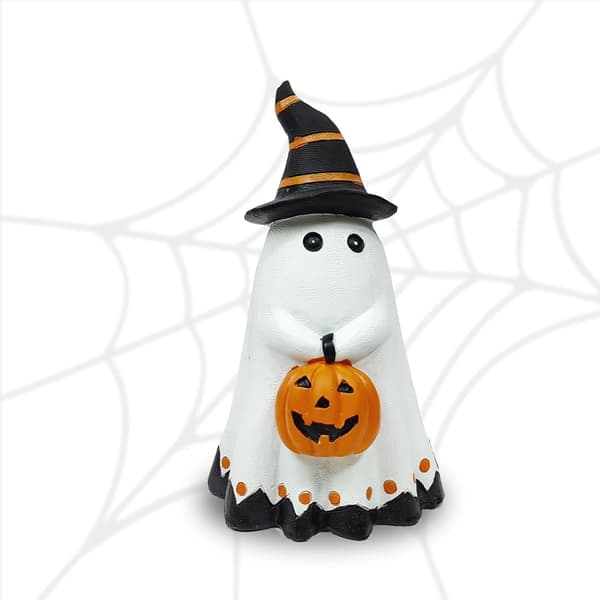 Halloween Decorations Ghost Statues Ceramic Ghost Decor Ghost Figurine Halloween Ghosts With Hats And Holding Pumpkin Statue