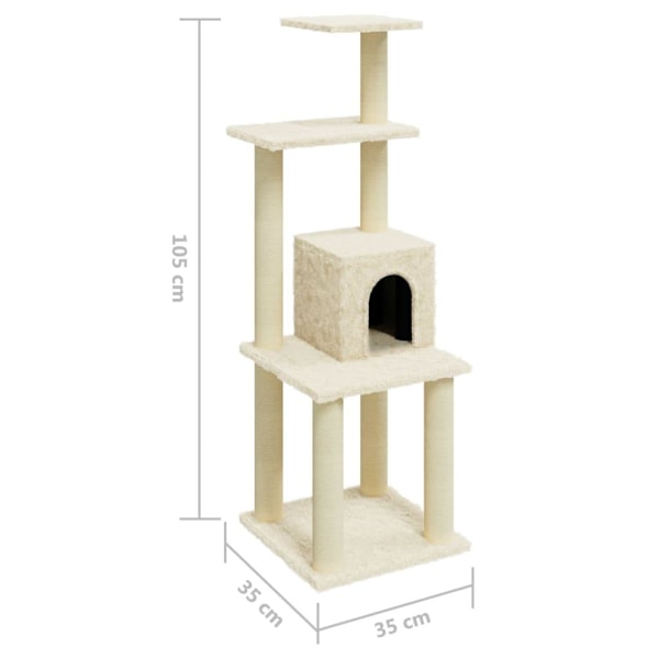 vidaXL Klösträd med sisalpelare gräddvit 105 cm Creme
