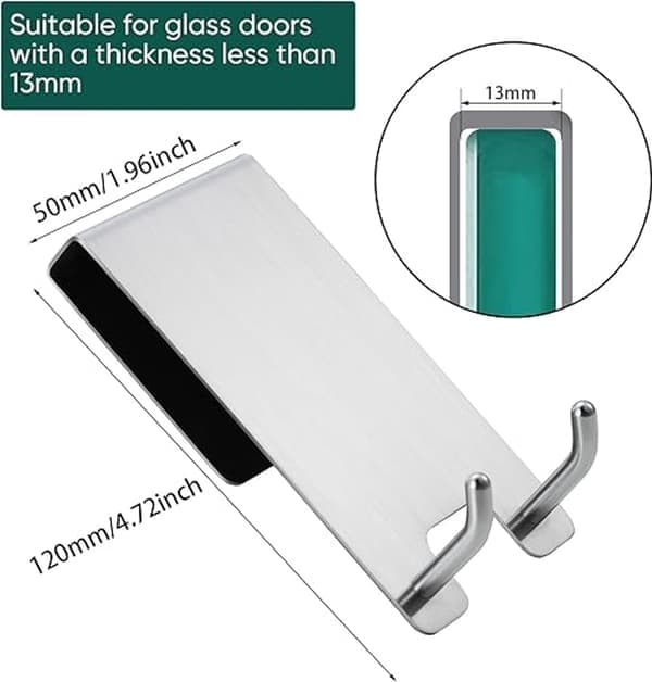 Suihkukoukut suihkukaapin seinäkoukut pyyhekoukut ilman porausta ovikoukut 6-12mm paksuisille harjattu ruostumaton teräs 12*6CM