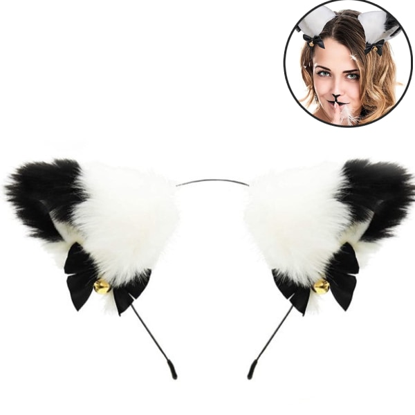 Animal Faux Fur Cat Dog Ears Headbands med klockor Lovely Flexible Hair Accessory Halloween Cosplay Costume