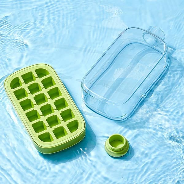 2-i-1 isbitsform med lock och behållare, vertikal frysförvaring, lättsläppt silikonform, 800 ml + sugrör + rem – grön