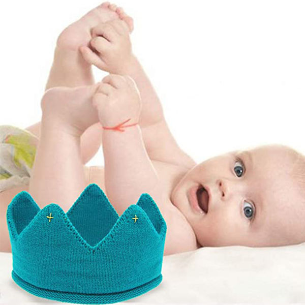 Baby födelsedagsfest stickad krona pannband småbarn stickad virkad mössa gul