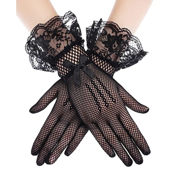 Kvinnors spetshandskar Tea Party-handskar Korta artighetshandskar Vintage blommiga brudhandskar för kvinnor Svart
