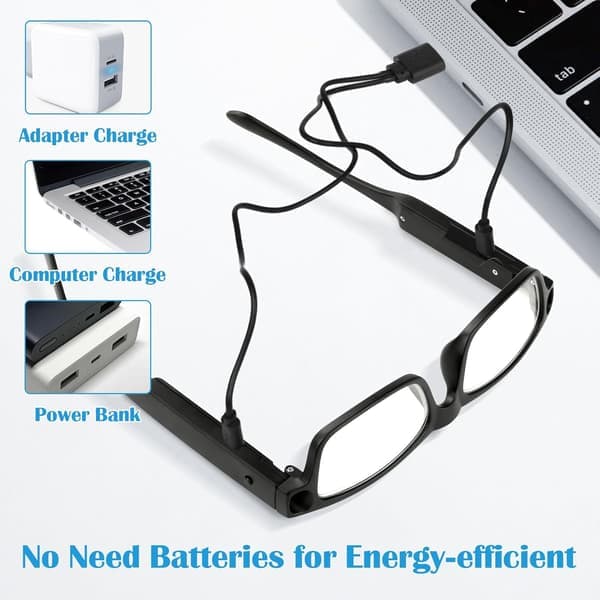 200% Magnifying Glasses with LED Light USB Rechargeable Hands-Free Head Magnifier Glasses for Reading Crafts DIY & Close Work (Black)